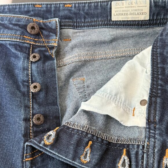 Diesel Larkee Relaxed Jeans Mens‎ 32x27.5 Blue Button Fly Medium Wash Y2K - Picture 8 of 16